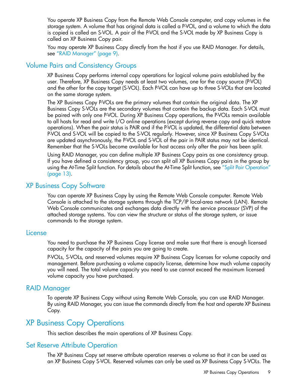 Volume pairs and consistency groups, Xp business copy software, License | Raid manager, Xp business copy operations, Set reserve attribute operation | HP XP Business Copy Software User Manual | Page 9 / 113