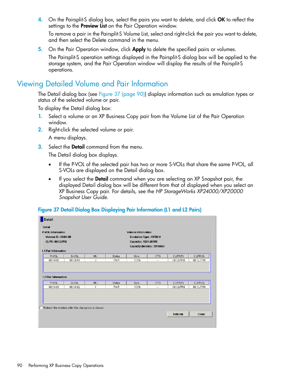 Viewing detailed volume and pair information | HP XP Business Copy Software User Manual | Page 90 / 113