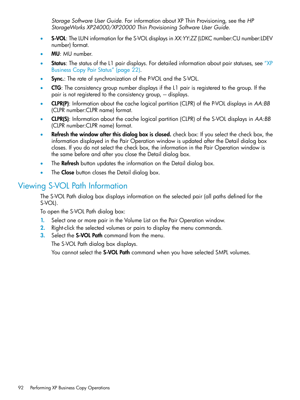 Viewing s-vol path information | HP XP Business Copy Software User Manual | Page 92 / 113