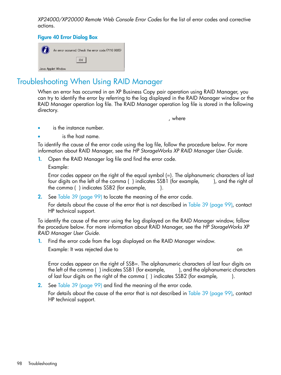 Troubleshooting when using raid manager | HP XP Business Copy Software User Manual | Page 98 / 113