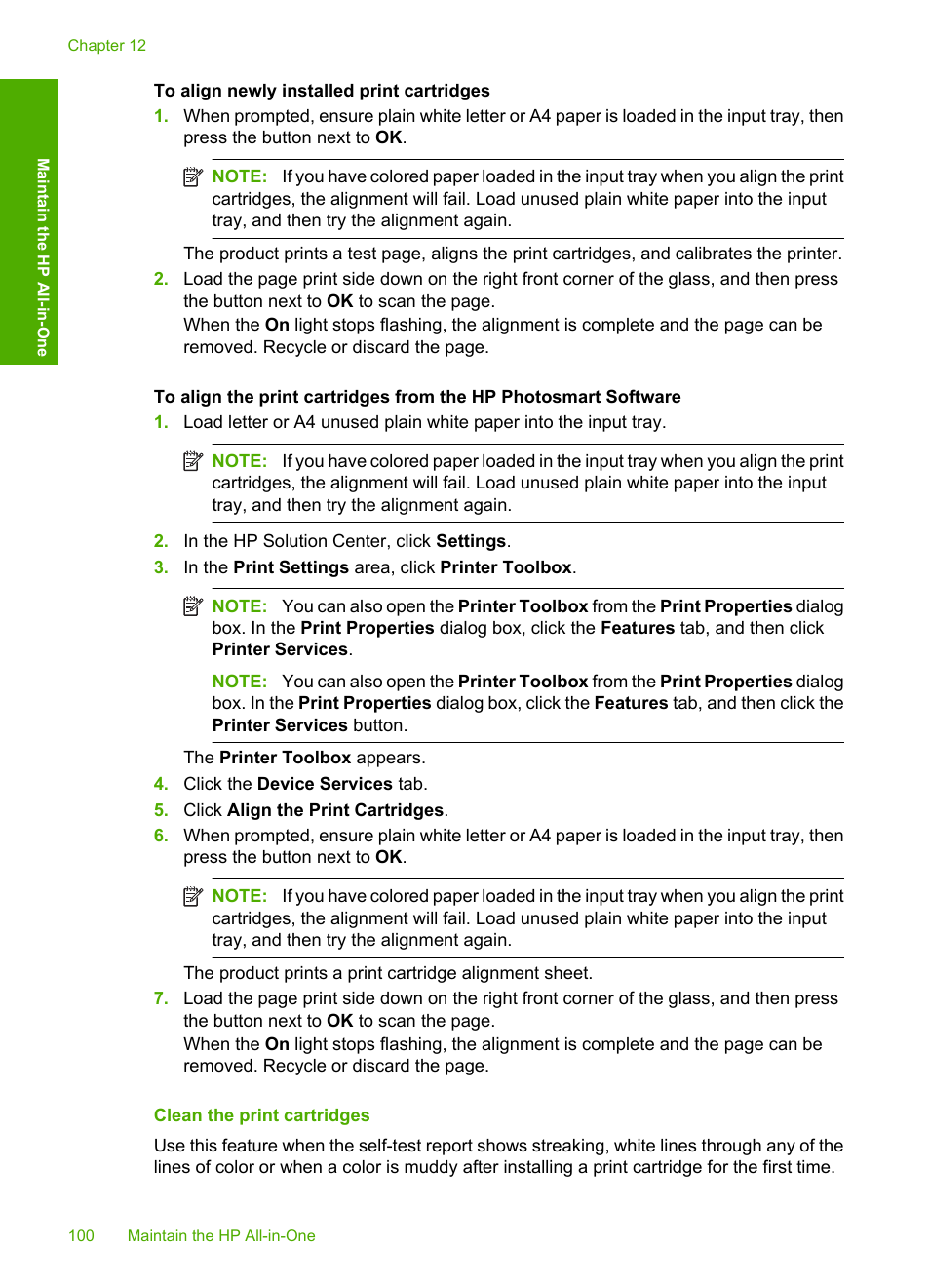 Clean the print cartridges | HP Photosmart C4344 All-in-One Printer User Manual | Page 103 / 317