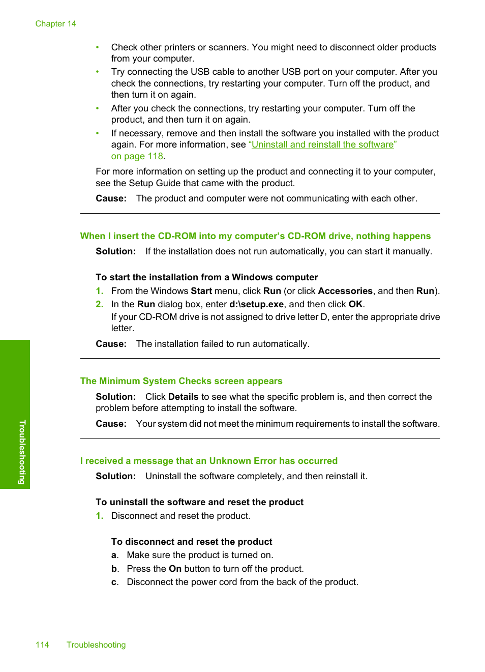 The minimum system checks screen appears | HP Photosmart C4344 All-in-One Printer User Manual | Page 117 / 317