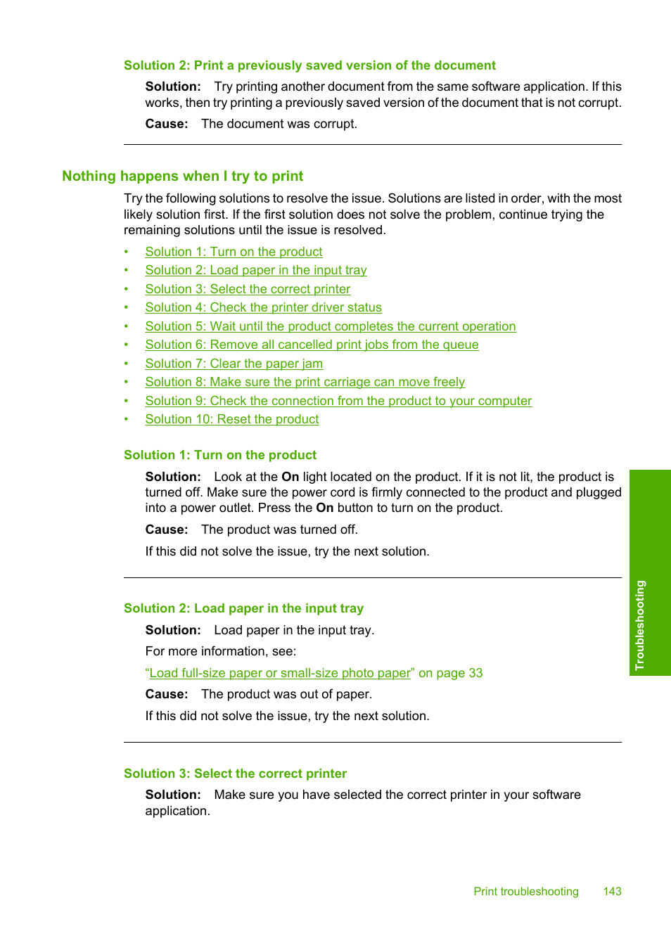 Nothing happens when i try to print | HP Photosmart C4344 All-in-One Printer User Manual | Page 146 / 317