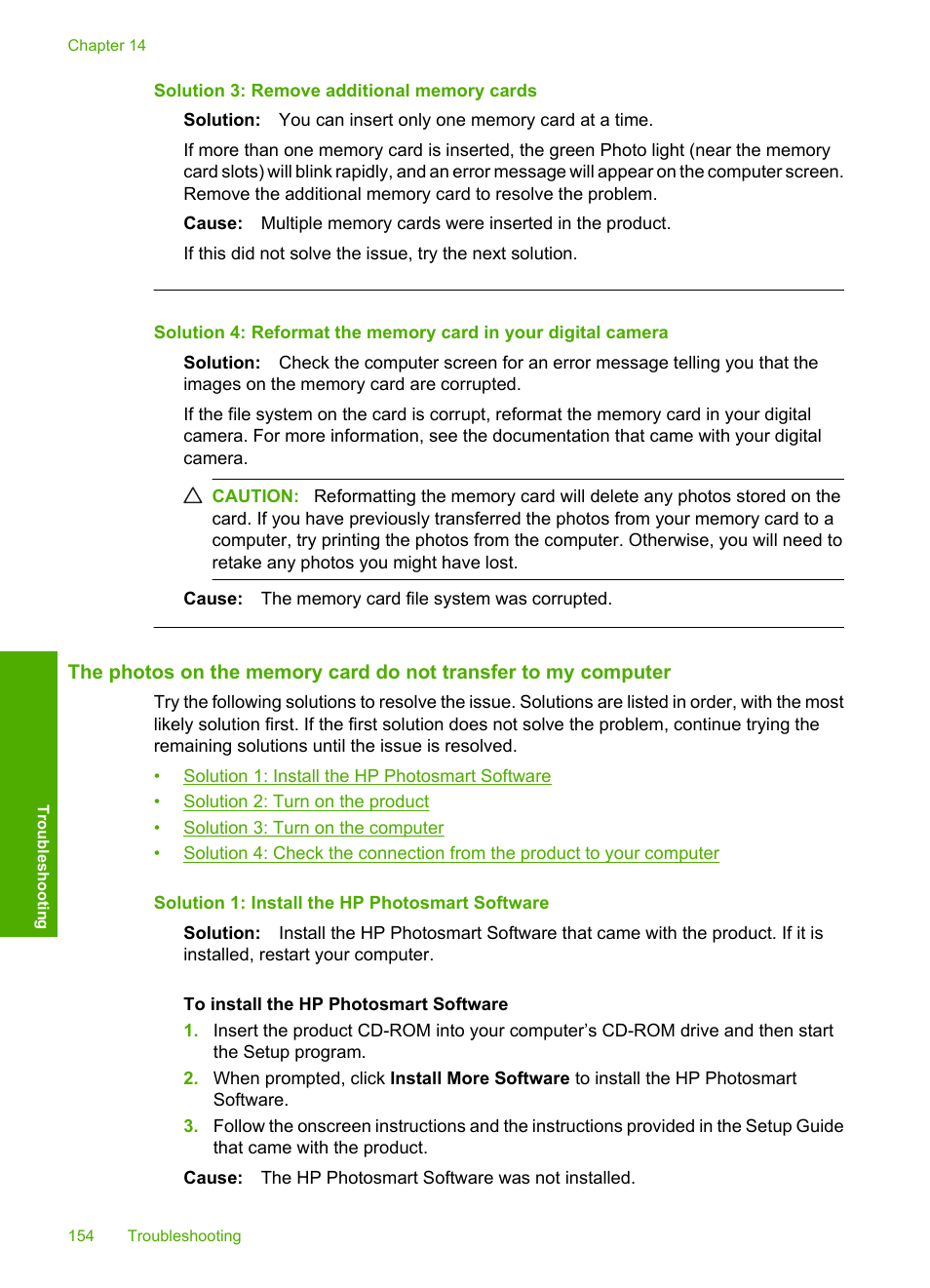 Solution 3: remove additional memory cards | HP Photosmart C4344 All-in-One Printer User Manual | Page 157 / 317