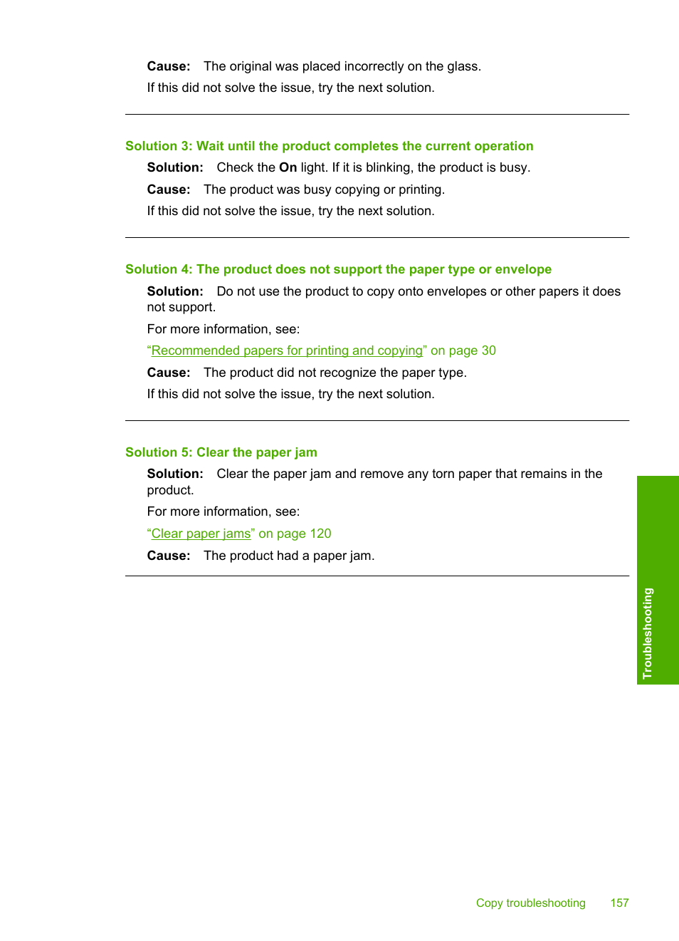 Solution 5: clear the paper jam | HP Photosmart C4344 All-in-One Printer User Manual | Page 160 / 317