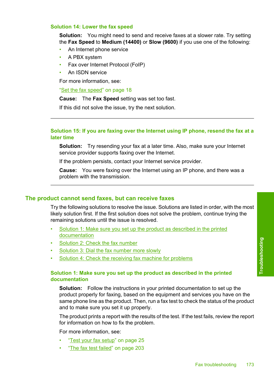 Solution 14: lower the fax speed | HP Photosmart C4344 All-in-One Printer User Manual | Page 176 / 317