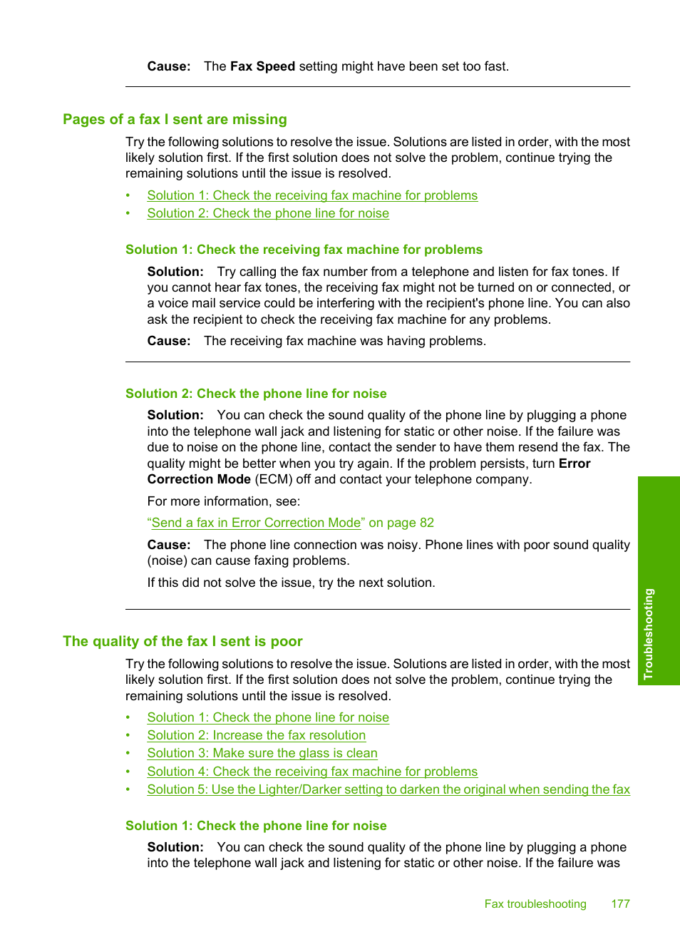 The quality of the fax i sent is poor | HP Photosmart C4344 All-in-One Printer User Manual | Page 180 / 317
