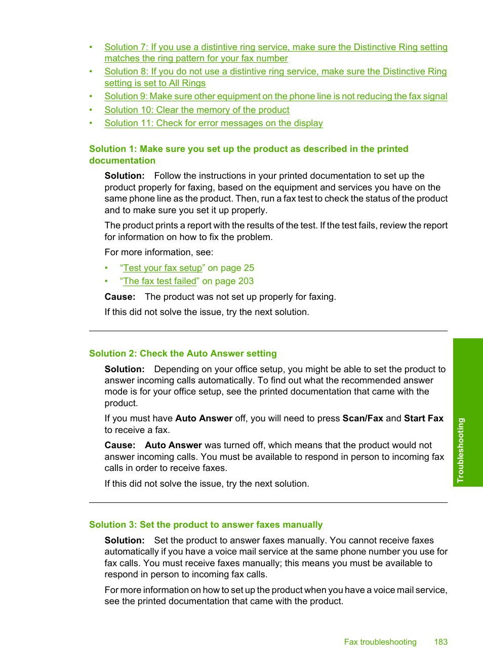 Solution 2: check the auto answer setting | HP Photosmart C4344 All-in-One Printer User Manual | Page 186 / 317