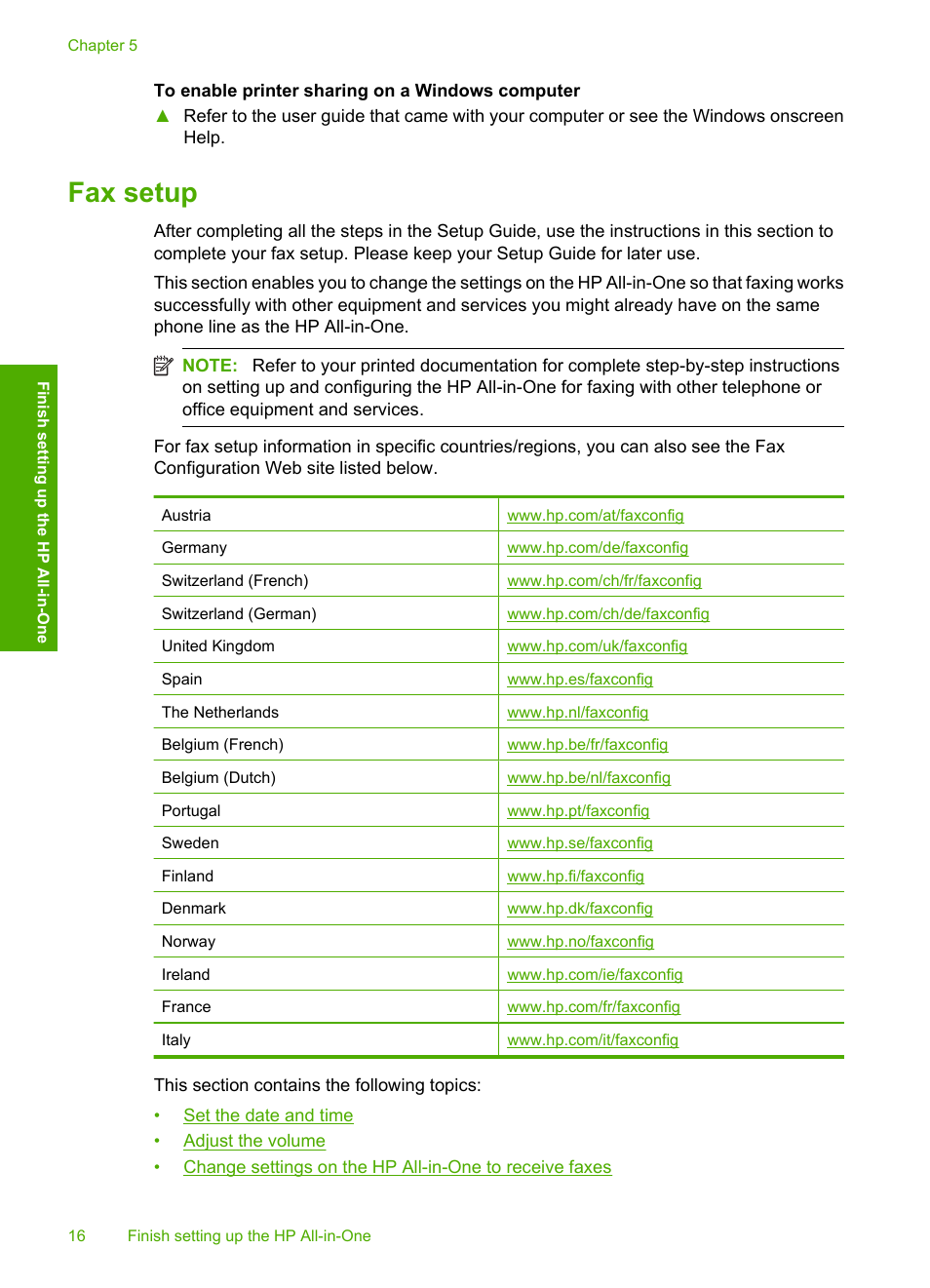 Fax setup | HP Photosmart C4344 All-in-One Printer User Manual | Page 19 / 317