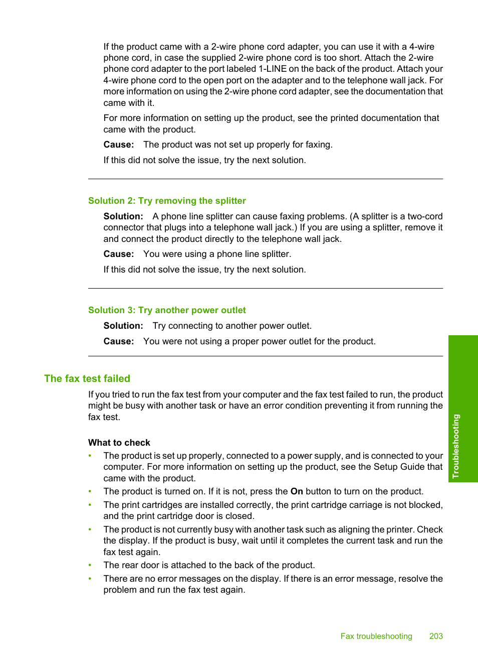 The fax test failed | HP Photosmart C4344 All-in-One Printer User Manual | Page 206 / 317