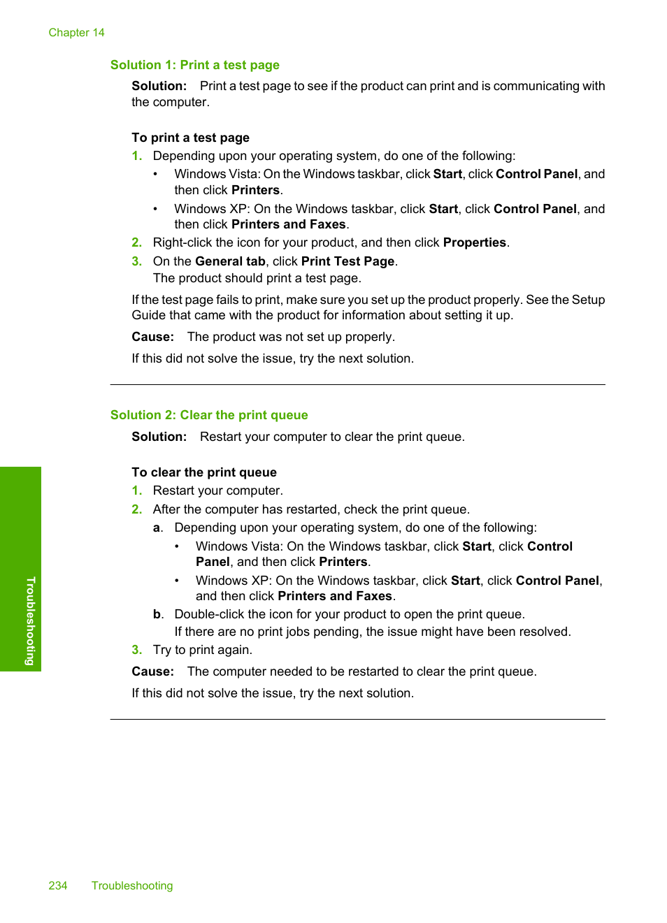 Solution 2: clear the print queue | HP Photosmart C4344 All-in-One Printer User Manual | Page 237 / 317