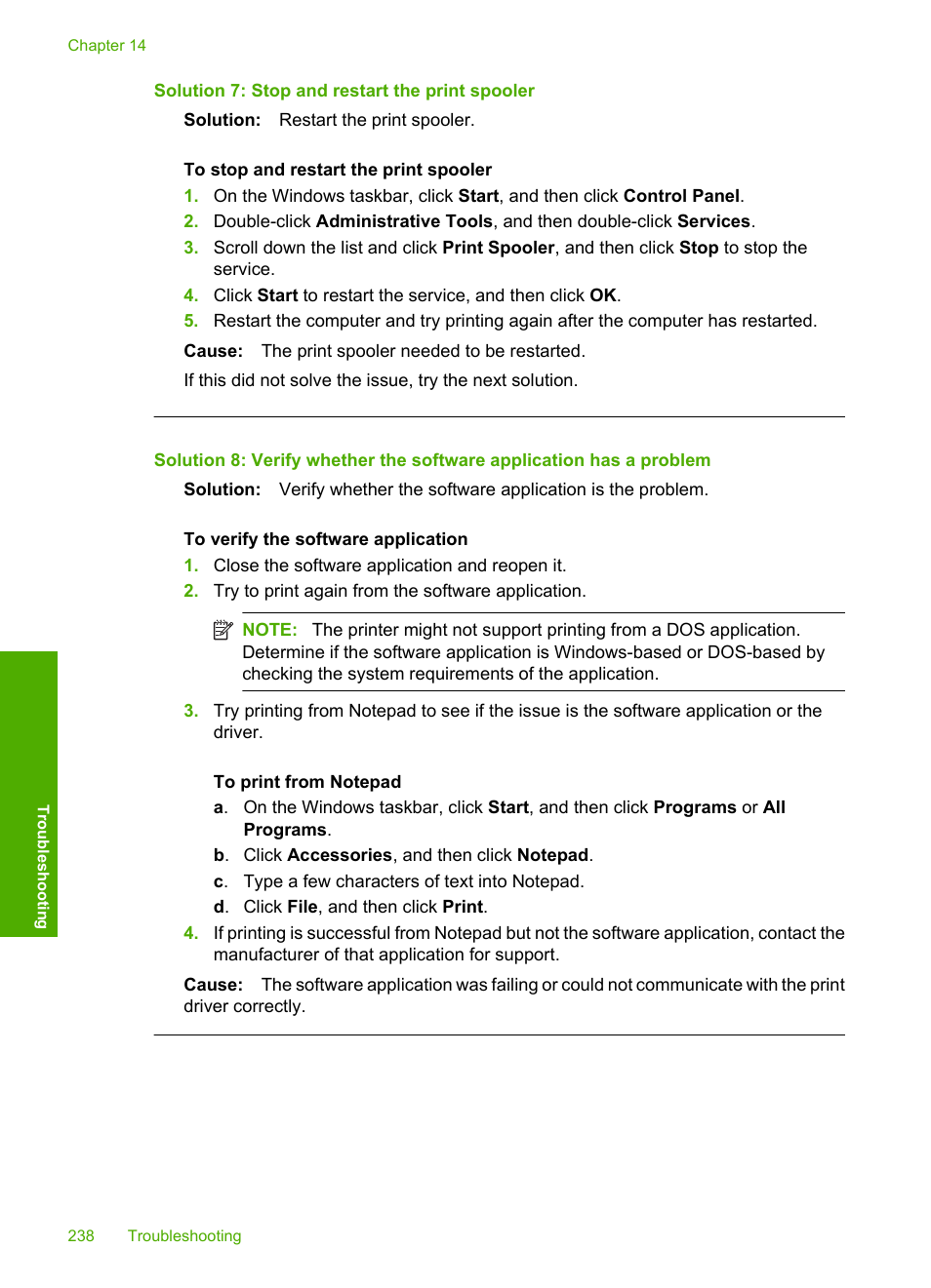 Solution 7: stop and restart the print spooler | HP Photosmart C4344 All-in-One Printer User Manual | Page 241 / 317