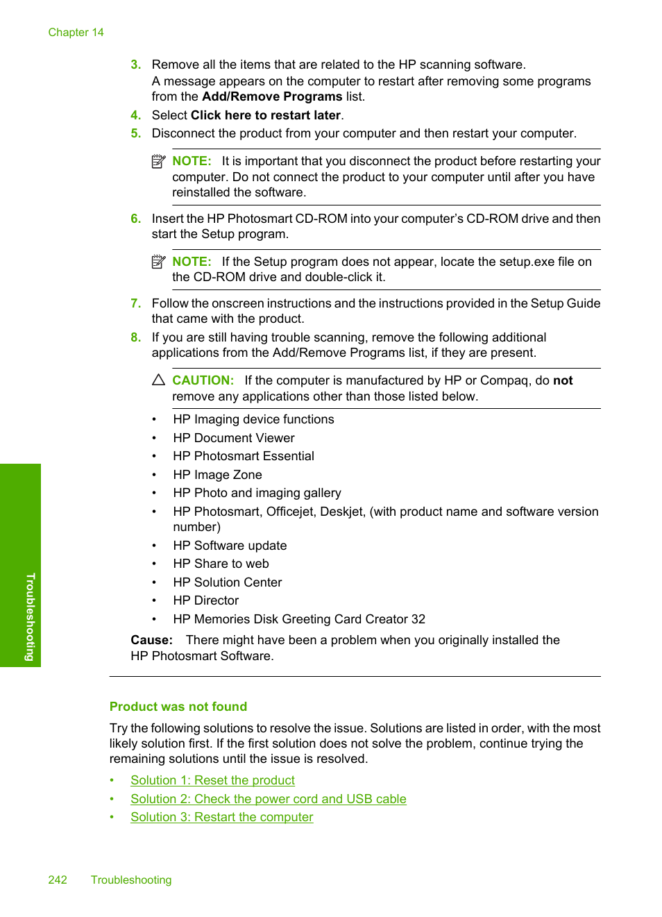 Product was not found | HP Photosmart C4344 All-in-One Printer User Manual | Page 245 / 317