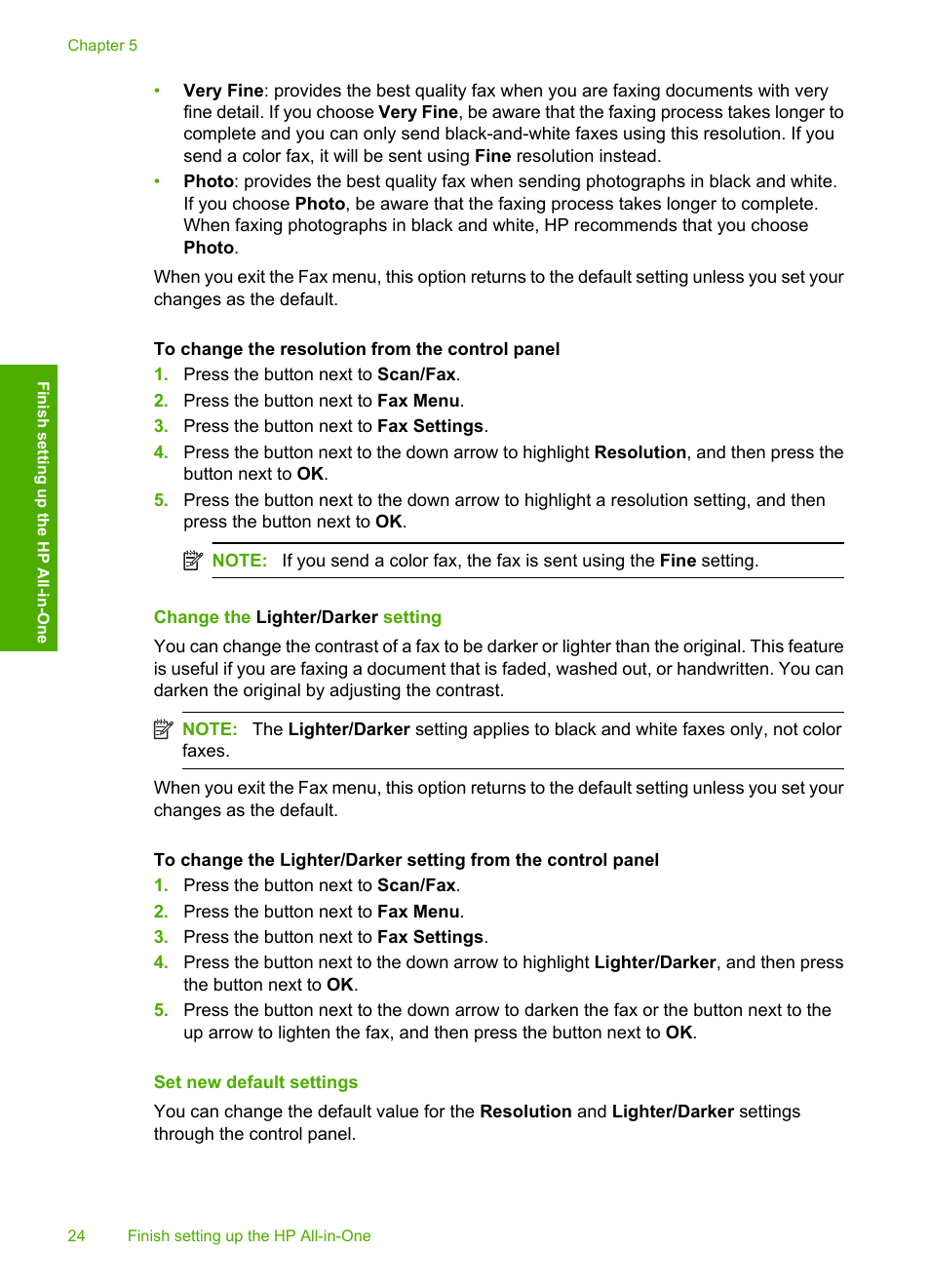 Change the lighter/darker setting, Set new default settings | HP Photosmart C4344 All-in-One Printer User Manual | Page 27 / 317