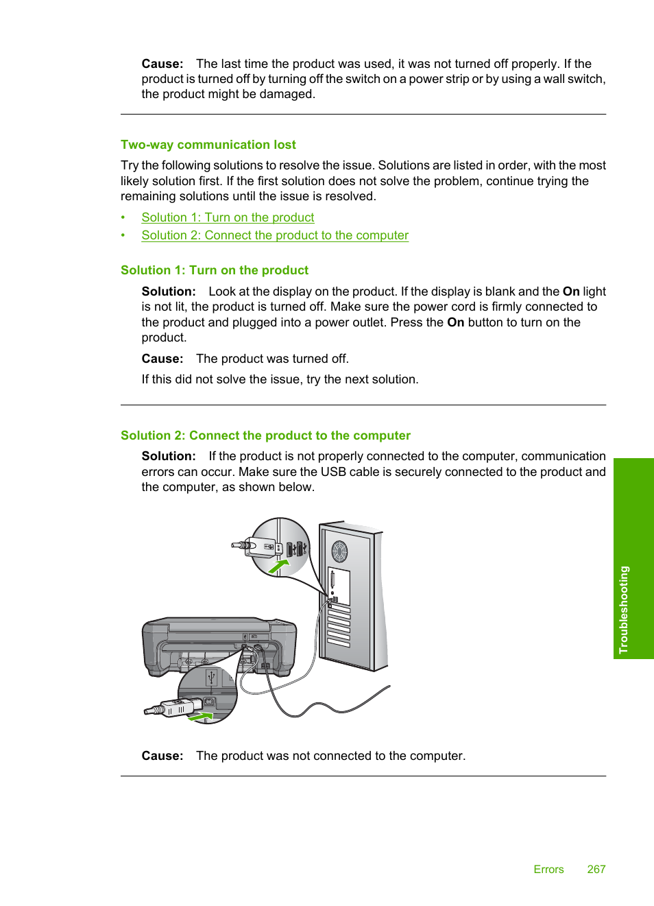 Two-way communication lost | HP Photosmart C4344 All-in-One Printer User Manual | Page 270 / 317