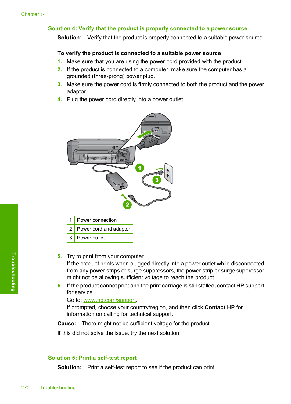 Solution 5: print a self-test report | HP Photosmart C4344 All-in-One Printer User Manual | Page 273 / 317