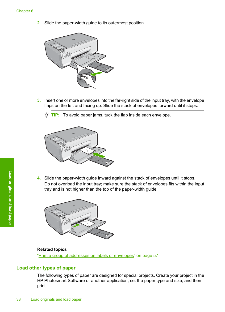 Load other types of paper | HP Photosmart C4344 All-in-One Printer User Manual | Page 41 / 317