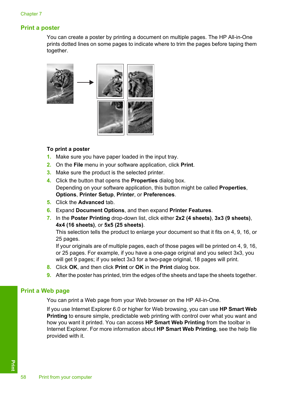 Print a poster | HP Photosmart C4344 All-in-One Printer User Manual | Page 61 / 317