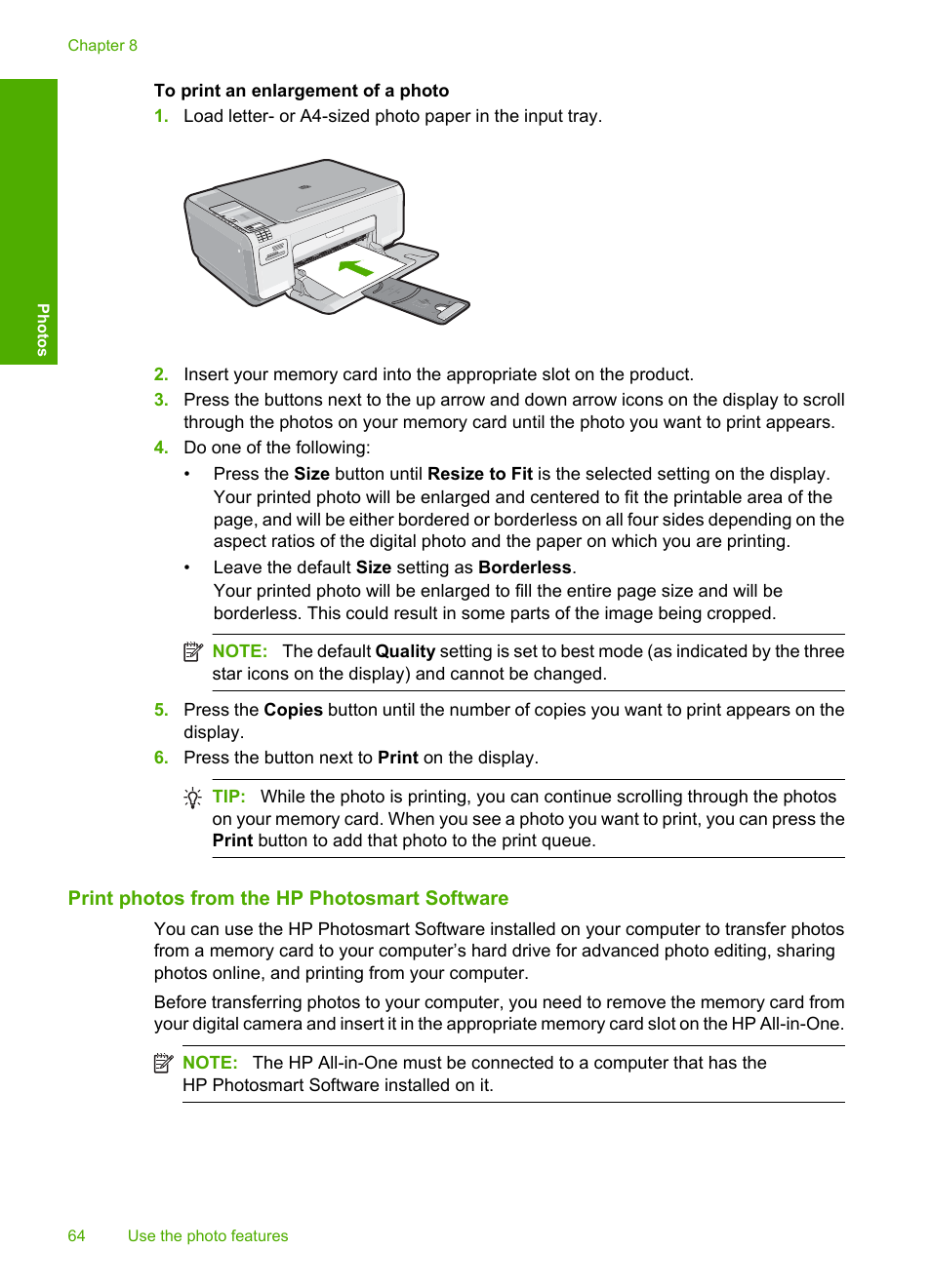 Print photos from the hp photosmart software | HP Photosmart C4344 All-in-One Printer User Manual | Page 67 / 317