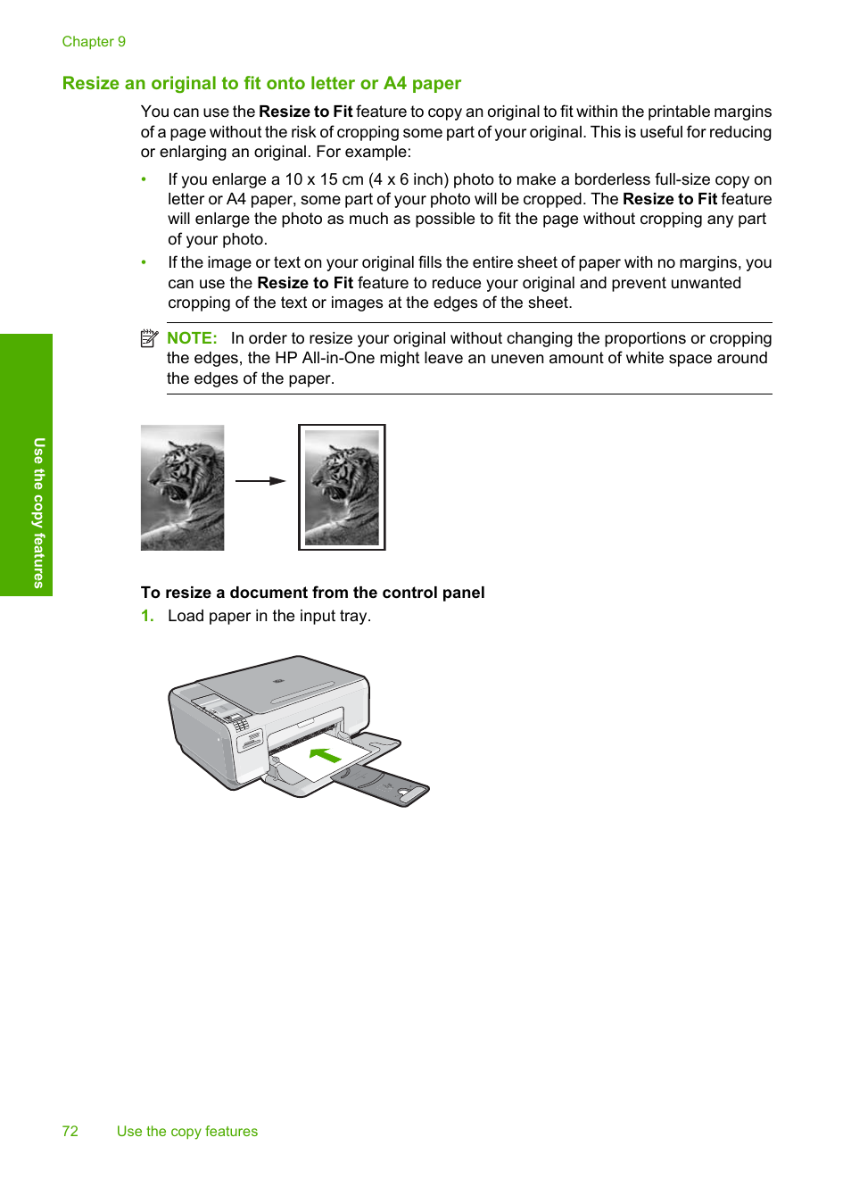 Resize an original to fit onto letter or a4 paper | HP Photosmart C4344 All-in-One Printer User Manual | Page 75 / 317