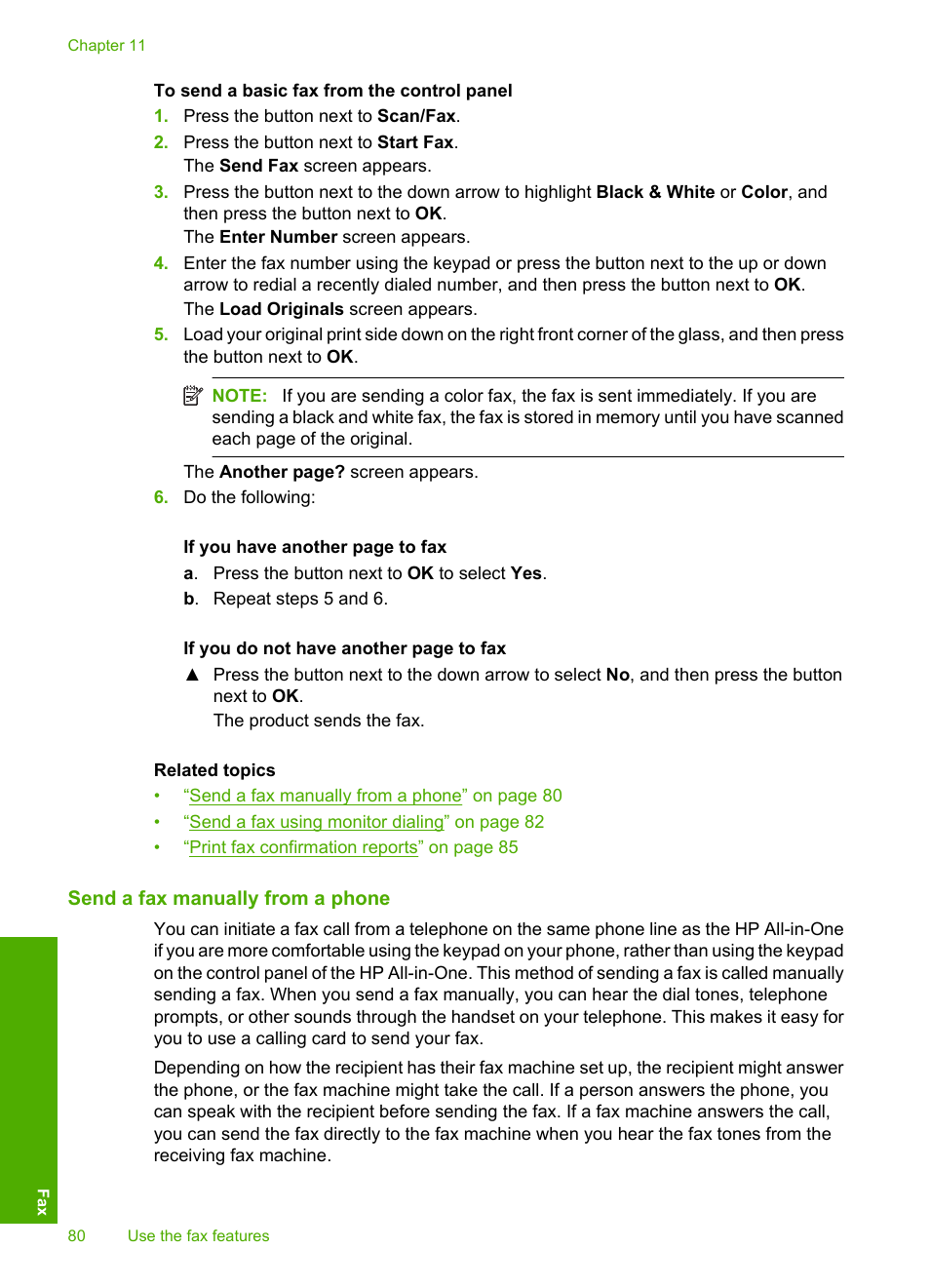 Send a fax manually from a phone | HP Photosmart C4344 All-in-One Printer User Manual | Page 83 / 317