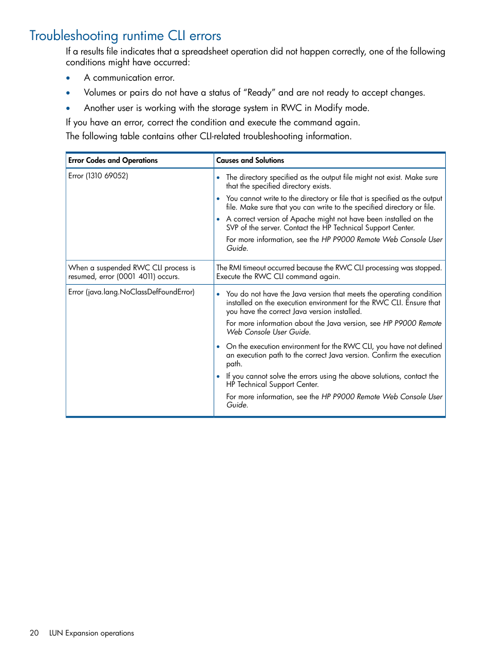 Troubleshooting runtime cli errors | HP XP P9500 Storage User Manual | Page 20 / 78