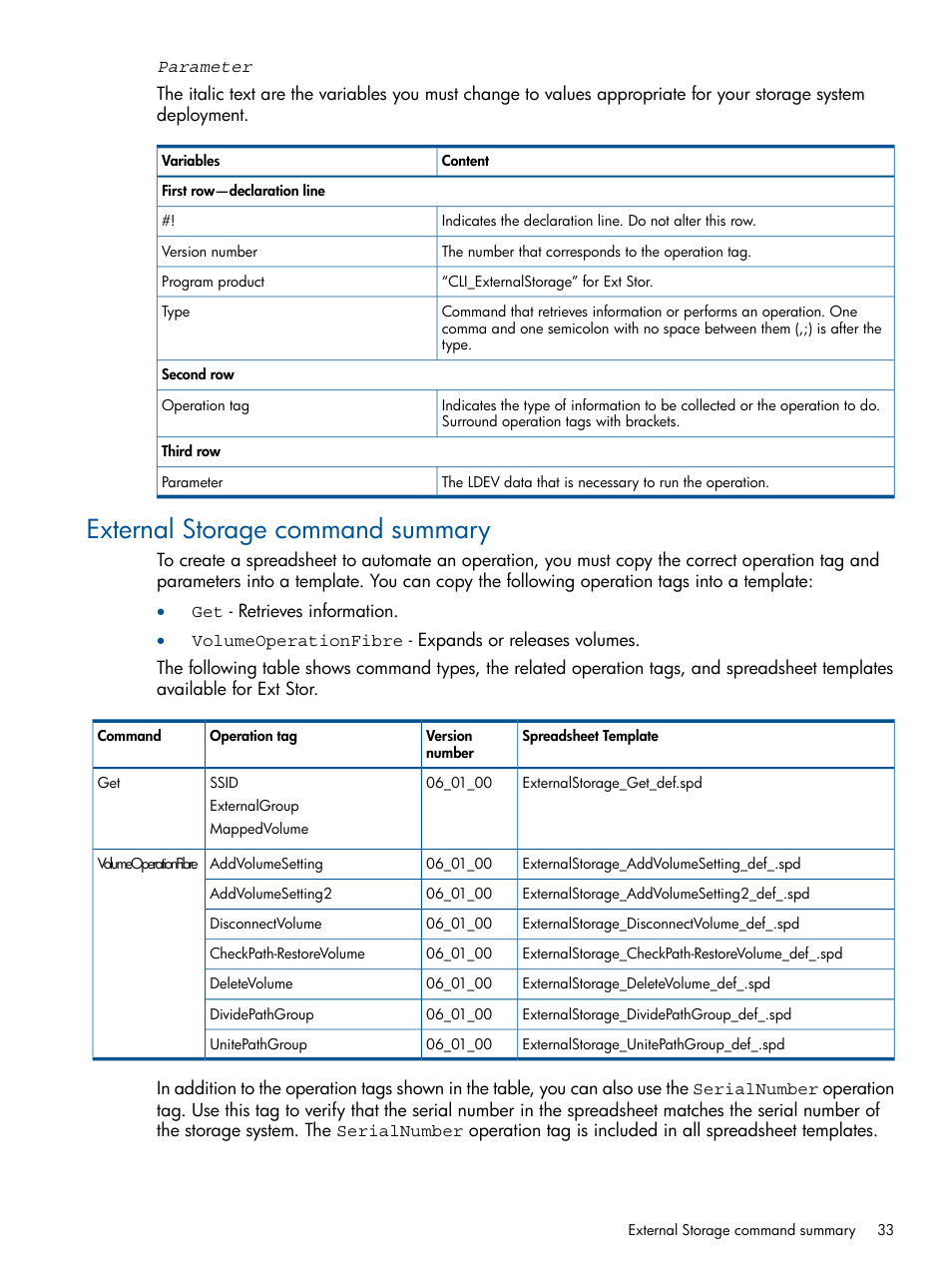 External storage command summary | HP XP P9500 Storage User Manual | Page 33 / 78