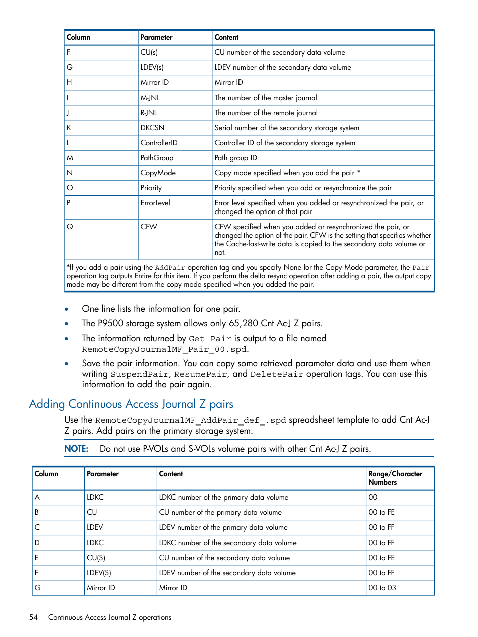 Adding continuous access journal z pairs | HP XP P9500 Storage User Manual | Page 54 / 78