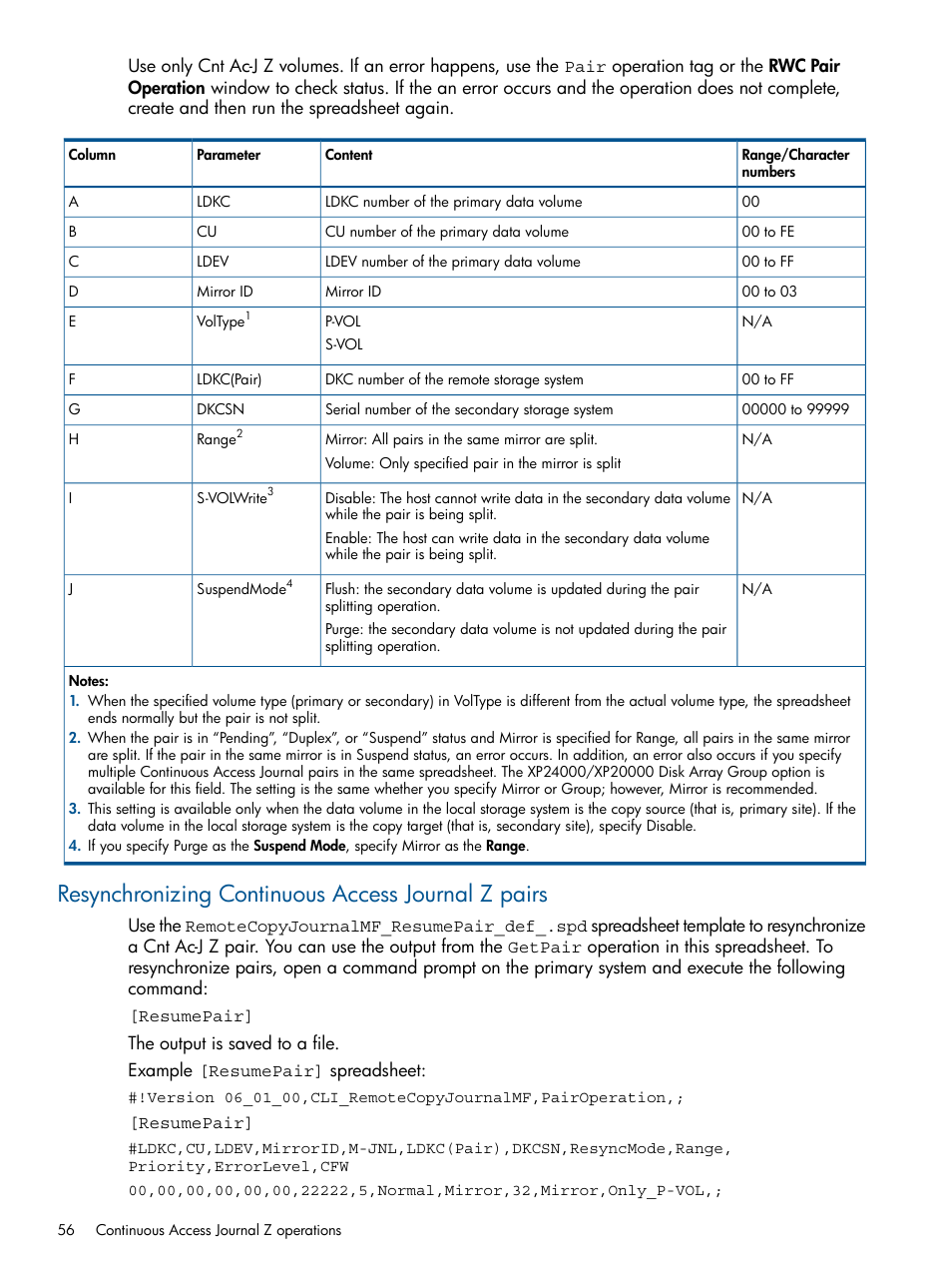 Resynchronizing continuous access journal z pairs | HP XP P9500 Storage User Manual | Page 56 / 78