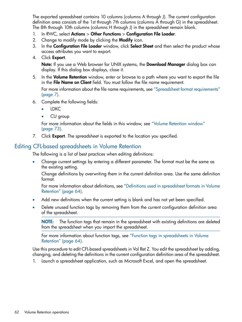 Editing cfl-based spreadsheets in volume retention, Editing cfl-based spreadsheets in | HP XP P9500 Storage User Manual | Page 62 / 78