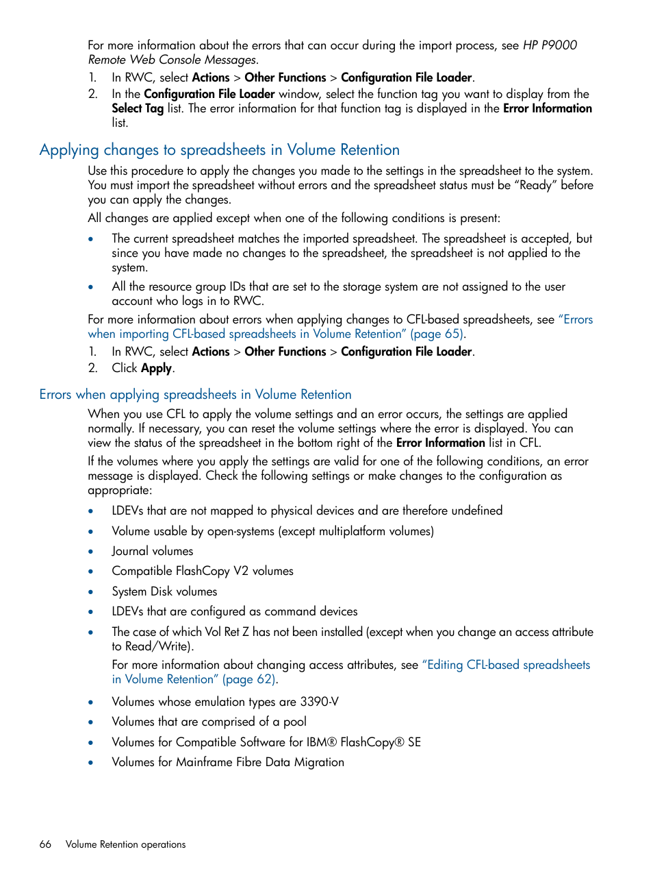 Applying changes to spreadsheets in | HP XP P9500 Storage User Manual | Page 66 / 78