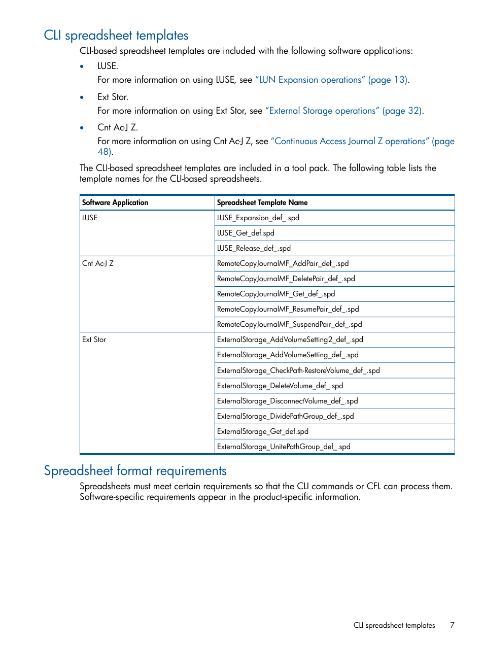Cli spreadsheet templates, Spreadsheet format requirements | HP XP P9500 Storage User Manual | Page 7 / 78