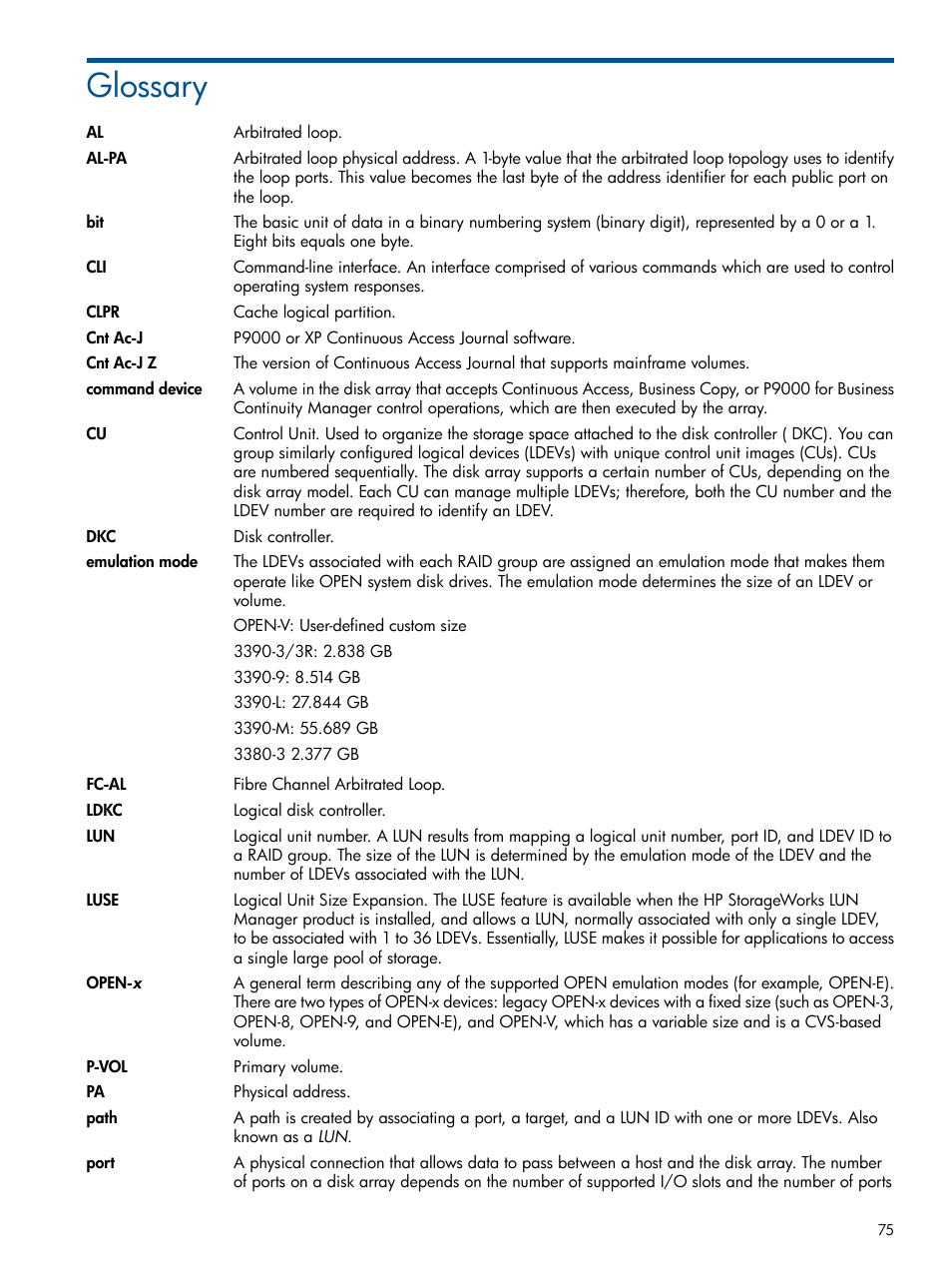 Glossary | HP XP P9500 Storage User Manual | Page 75 / 78