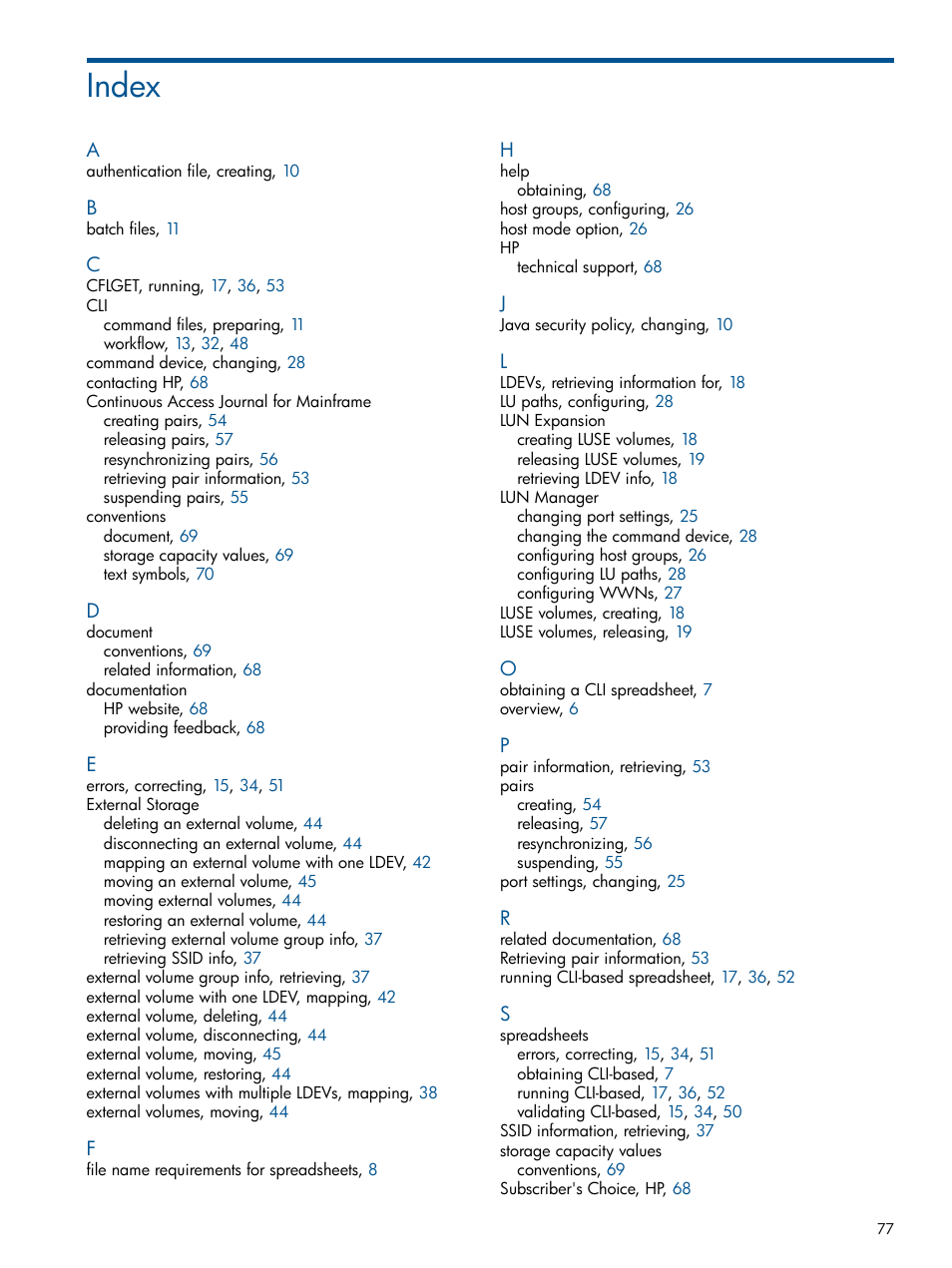 Index | HP XP P9500 Storage User Manual | Page 77 / 78