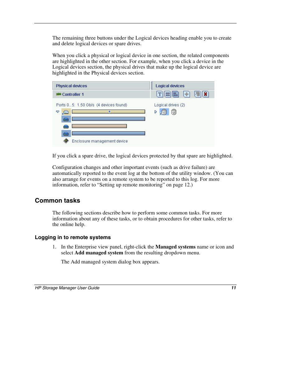 Common tasks, Logging in to remote systems | HP ProLiant ML310 G4 Server User Manual | Page 11 / 14