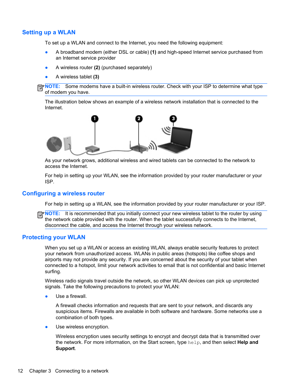 Setting up a wlan, Configuring a wireless router, Protecting your wlan | HP Omni 10 5610 Tablet User Manual | Page 20 / 49