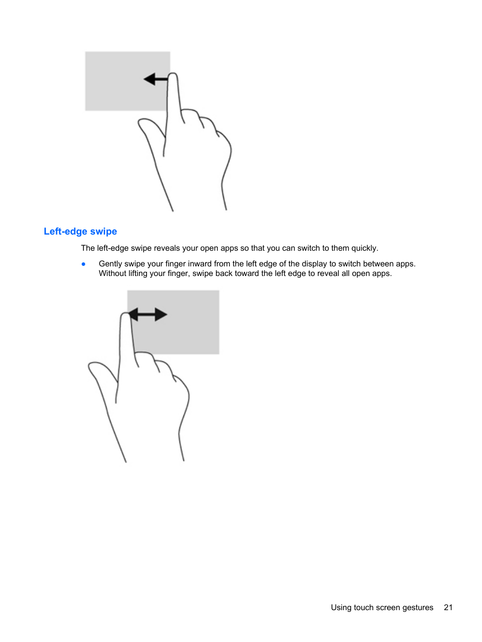 Left-edge swipe | HP Omni 10 5610 Tablet User Manual | Page 29 / 49