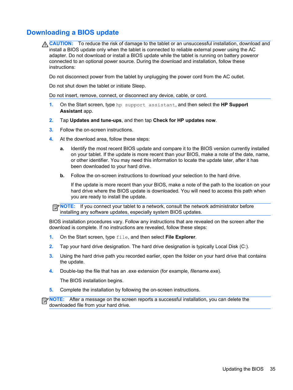 Downloading a bios update | HP Omni 10 5610 Tablet User Manual | Page 43 / 49