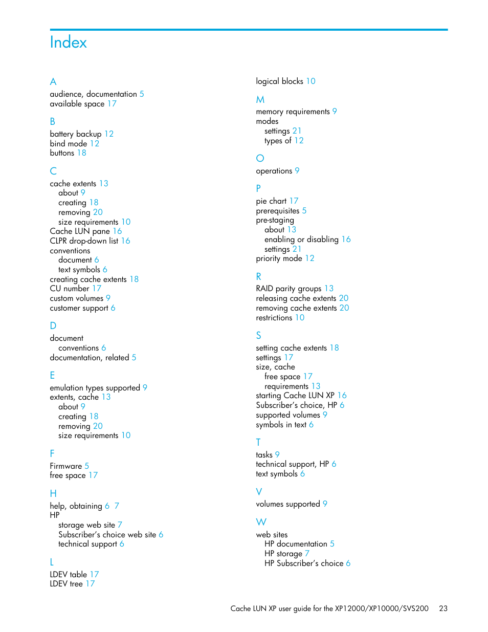 Index | HP XP Cache LUN Software User Manual | Page 23 / 28