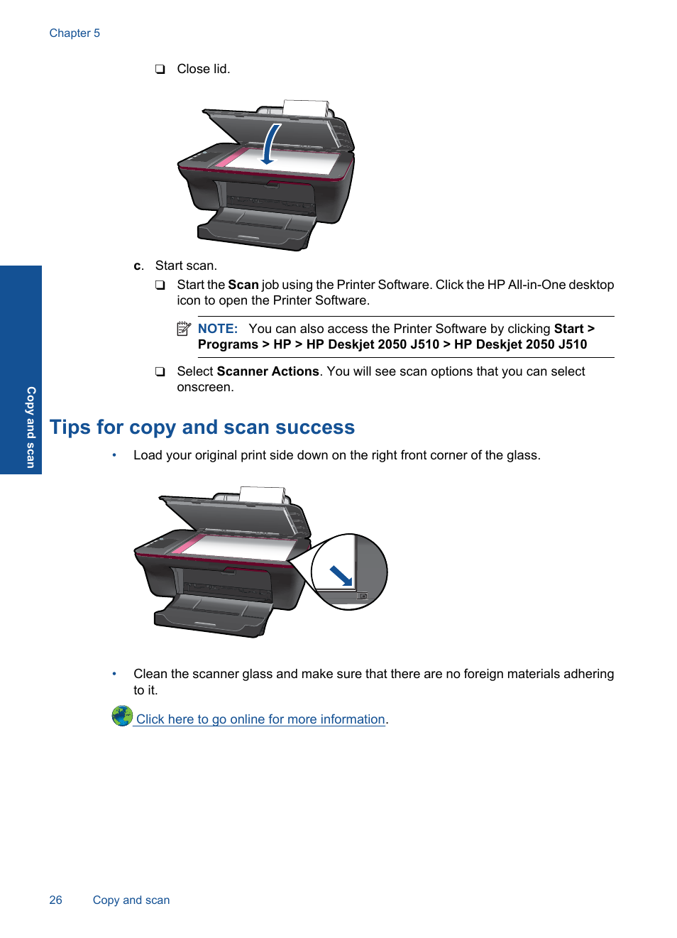 Tips for copy and scan success | HP Deskjet 2050 User Manual | Page 28 / 54