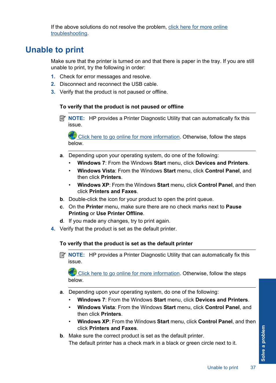 Unable to print | HP Deskjet 2050 User Manual | Page 39 / 54