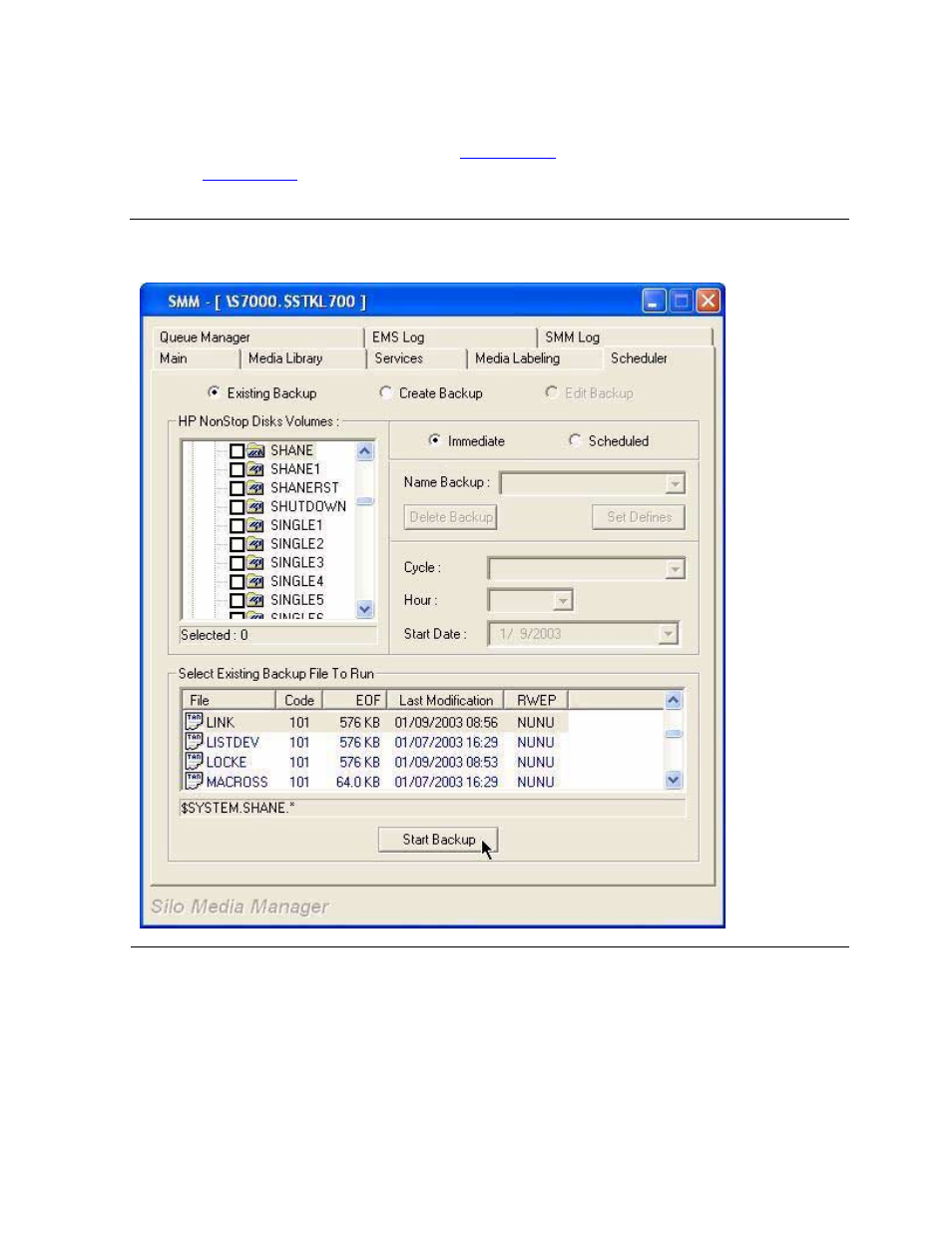 Existing immediate backup, Figure 6-14, Existing immediate backup - file select | HP NonStop G-Series User Manual | Page 105 / 230