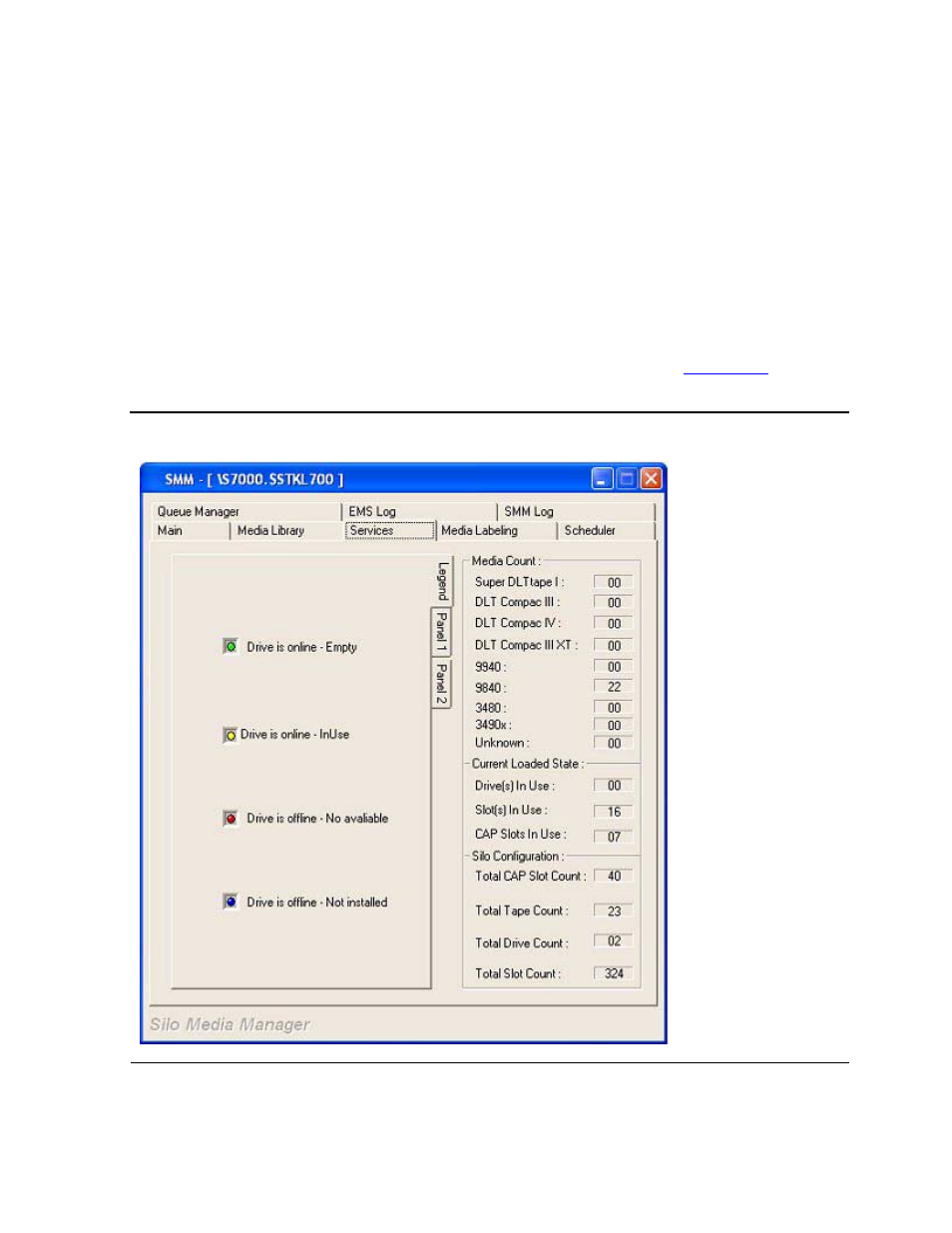 Print, Services tab, Legend tab | Figure 6-7, Services tab - legend | HP NonStop G-Series User Manual | Page 95 / 230