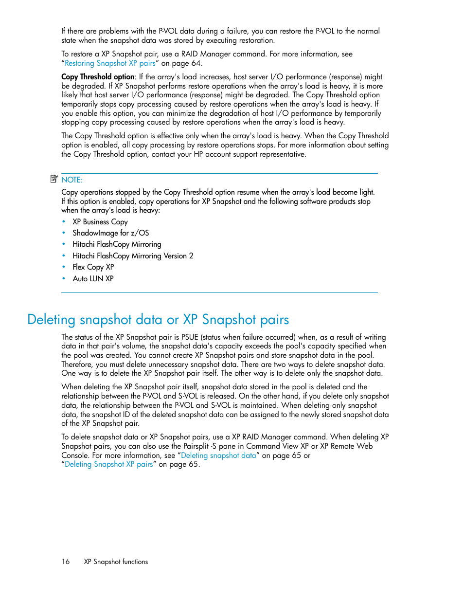 Deleting snapshot data or xp snapshot pairs | HP StorageWorks XP Remote Web Console Software User Manual | Page 16 / 84