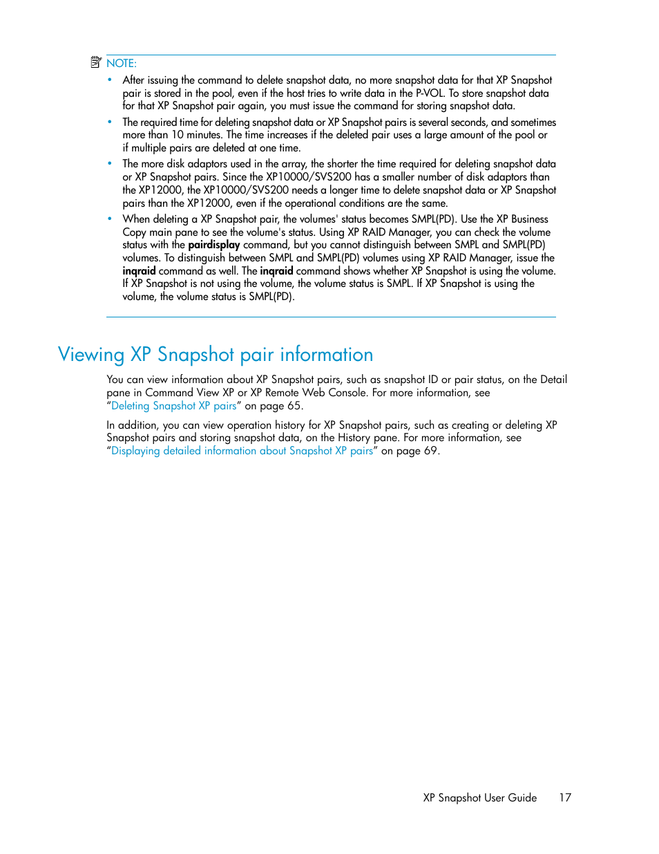 Viewing xp snapshot pair information | HP StorageWorks XP Remote Web Console Software User Manual | Page 17 / 84