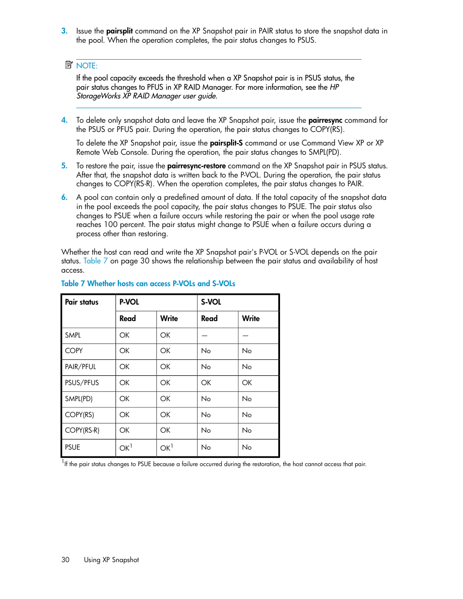 Whether hosts can access p-vols and s-vols | HP StorageWorks XP Remote Web Console Software User Manual | Page 30 / 84