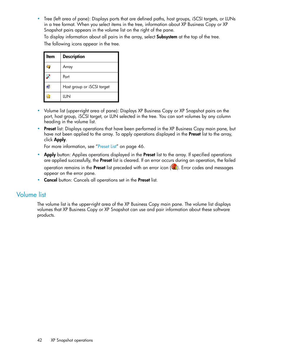 Volume list | HP StorageWorks XP Remote Web Console Software User Manual | Page 42 / 84