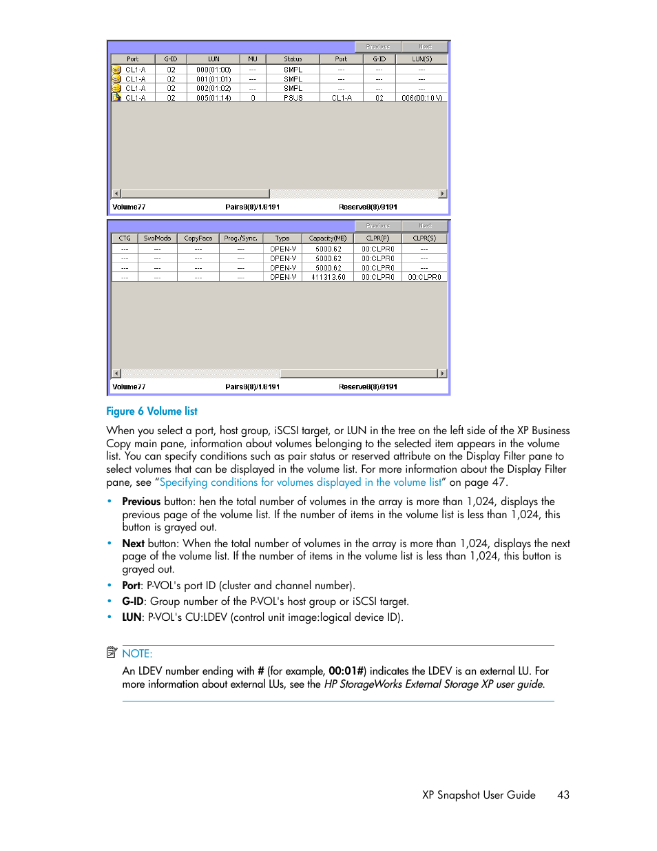 Volume list | HP StorageWorks XP Remote Web Console Software User Manual | Page 43 / 84