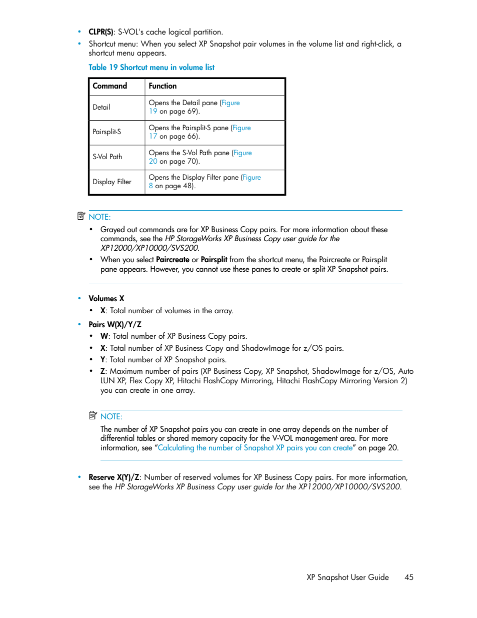 Shortcut menu in volume list | HP StorageWorks XP Remote Web Console Software User Manual | Page 45 / 84