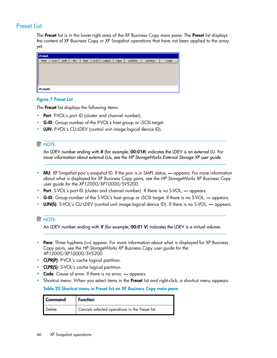 Preset list | HP StorageWorks XP Remote Web Console Software User Manual | Page 46 / 84